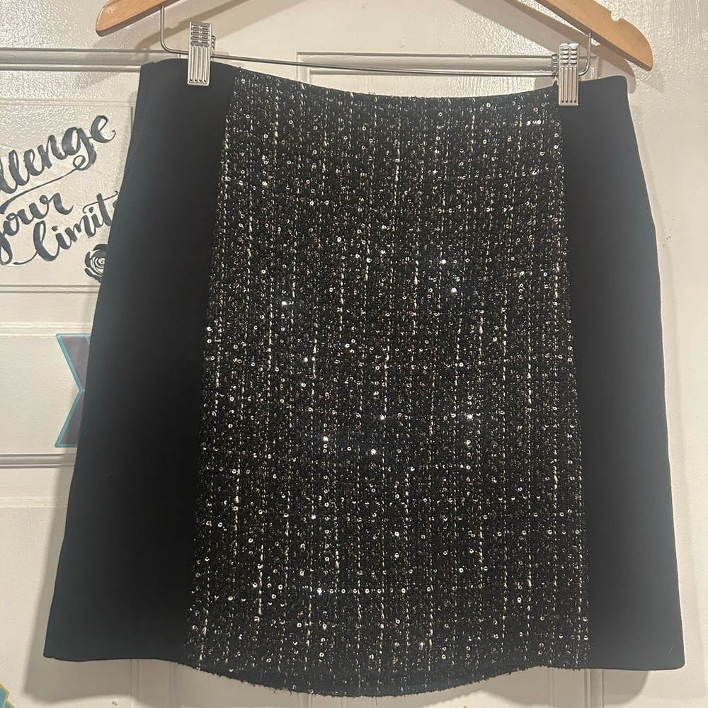 LOFT Black and Silver A-Line Skirt